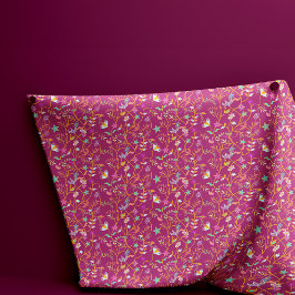 Raspberry Red Boho Flowers and Birds Tyg