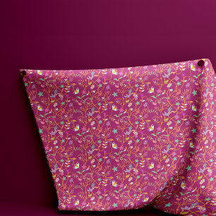 Raspberry Red Boho Flowers and Birds Tyg