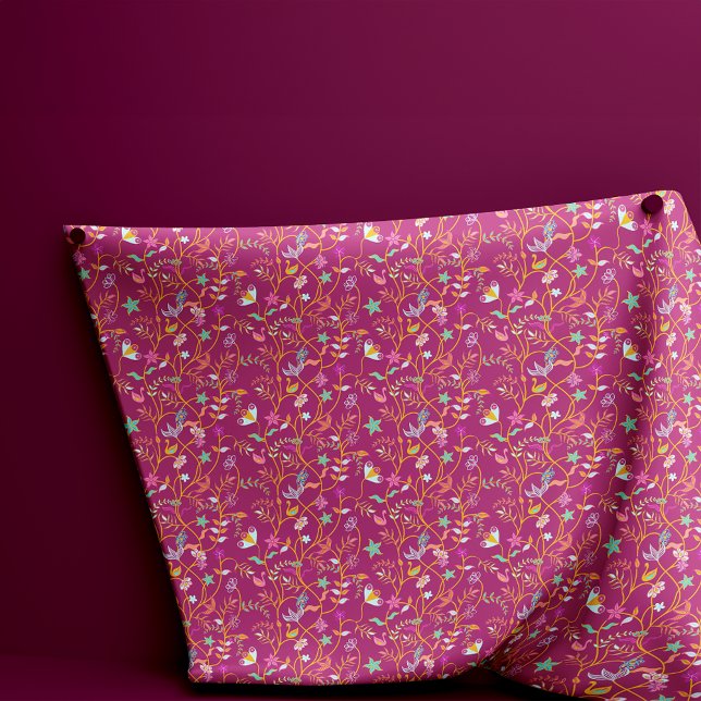 Raspberry Red Boho Flowers and Birds Tyg (Skapare uppladdad)