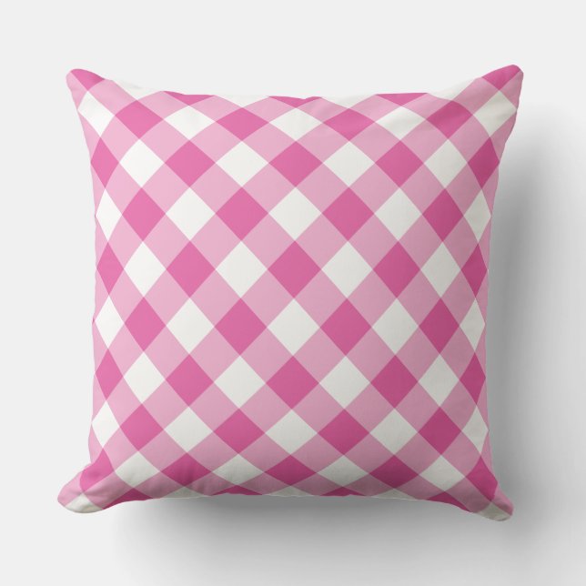 Raspberry Rosa and White Jumbo Check Gingham Kudde (Framsida)