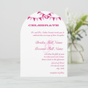 Raspberry Rosa Bunting Pennant-bröllop Inbjudningar