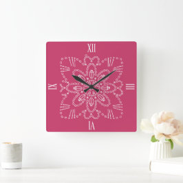 Raspberry Rosa Crochet Chart Square Clock Fyrkantig Klocka
