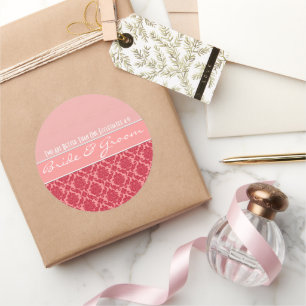 Raspberry Rosa Damask Wedding Runt Klistermärke