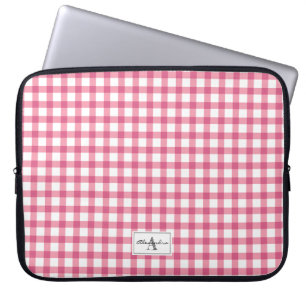 Raspberry Rosa Gingham Play Mönster Monogram Laptop Fodral