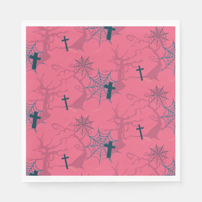 Raspberry Rosa Groy creepy träd spindelnäten Pappersservett (Framsidan)