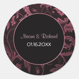 Raspberry Rosa och svart Damask WedSeal Runt Klistermärke