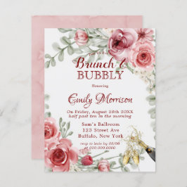 Raspberry Rosa Peony Champagne Brunch & Bubly Inv Inbjudningar