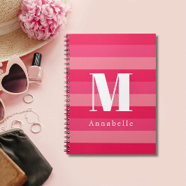 Raspberry Rosa Rand Anpassningsbar Monogram Namn Anteckningsbok