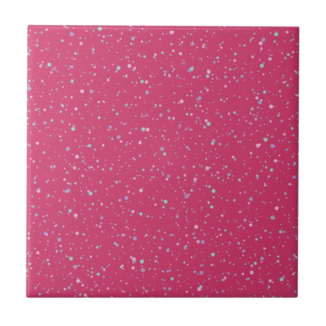 Raspberry Rosa Specklad Pastel Splatter Paint Dots Kakelplatta (Framsidan)