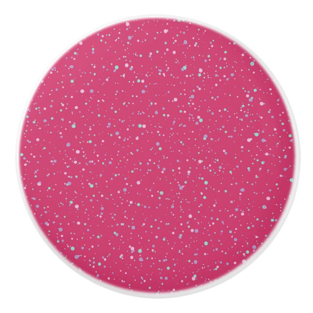 Raspberry Rosa Specklad Pastel Splatter Paint Dots Knopp (Framsidan)