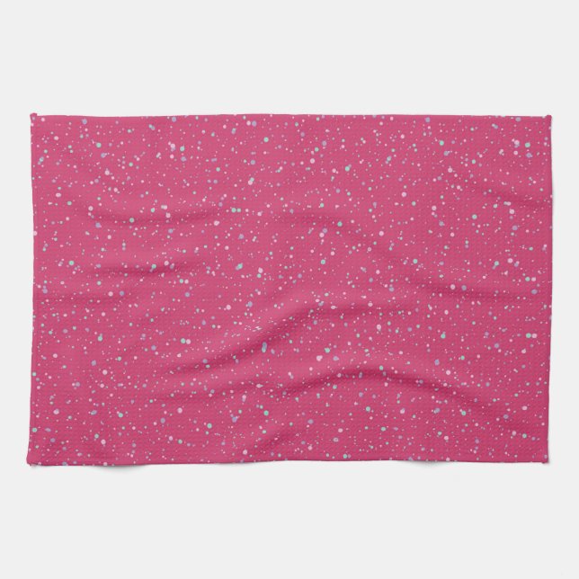 Raspberry Rosa Specklad Pastel Splatter Paint Dots Kökshandduk (Horisontell)