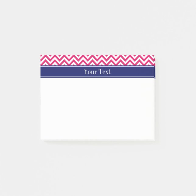 Raspberry SLg Chevron Navy Namn Monogram Post-it Block (Framsida)