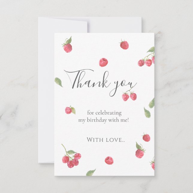Raspberry Sweet Berry Första födelsedagsfest Tack Kort (Framsida)