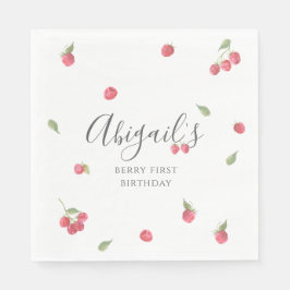 Raspberry Sweet Berry Första Födelsedagsfesten Pappersservett