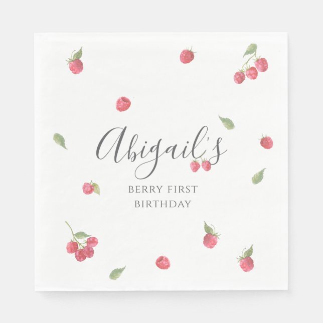 Raspberry Sweet Berry Första Födelsedagsfesten Pappersservett (Framsidan)