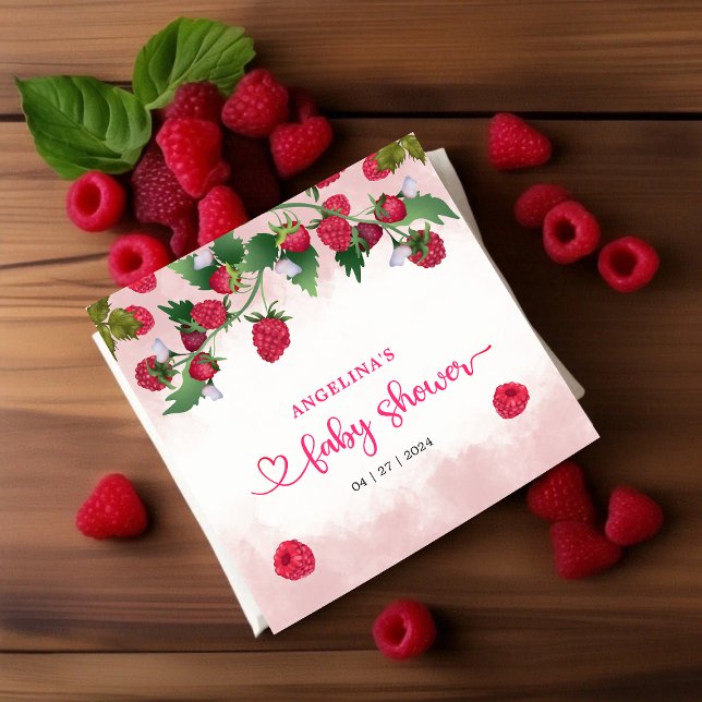 Raspberry Sweet Watercolor Girl Baby Shower Pappersservett (Raspberry Sweet Watercolor Girl Baby Shower Napkins)