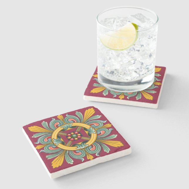 Raspberry Victorian Tile Design Stenunderlägg (Sidan)