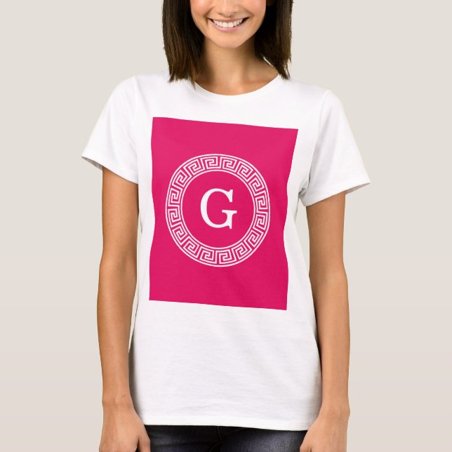 Raspberry Whet Grekiska Nyckel Rnd Ram Initial Mon T Shirt (Framsida)