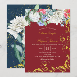 Raspberry White Blue Rosa Guld Swirls Botaniska Inbjudningar