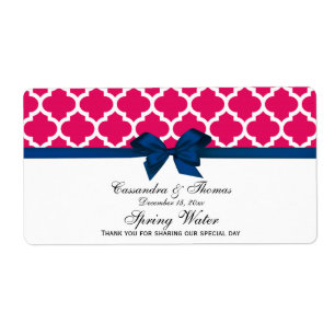 Raspberry White Moroccan Navy Bow Vatten-etikett Fraktsedel
