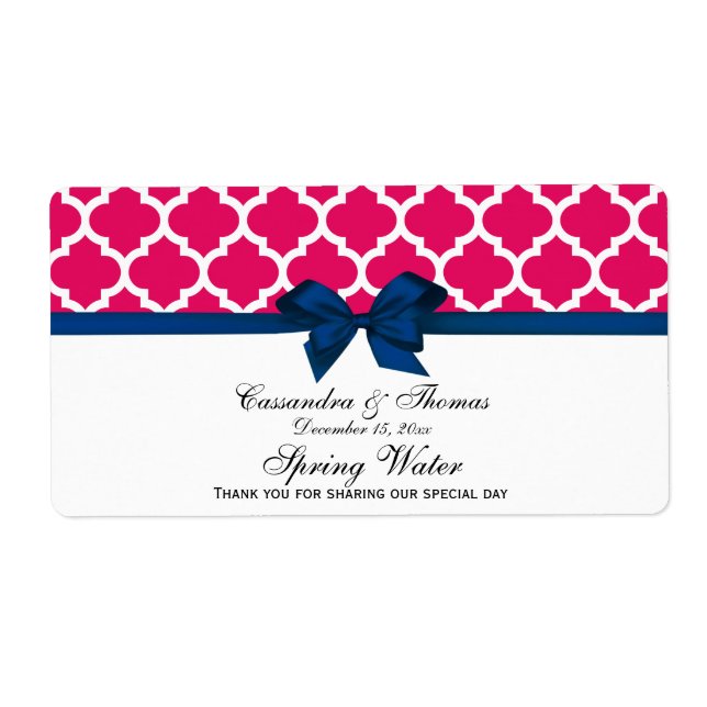 Raspberry White Moroccan Navy Bow Vatten-etikett Fraktsedel (Framsidan)