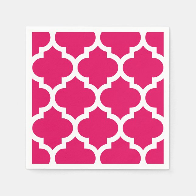 Raspberry White Moroccan Quatrefoil Mönster #5 Pappersservett (Framsidan)