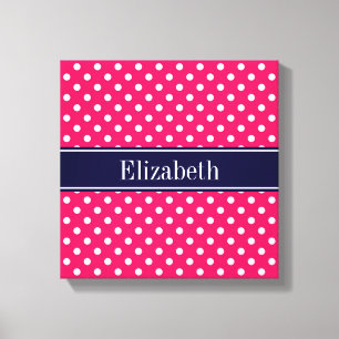 Raspberry White Polka dots Navy Blue Namn Monogram Canvastryck