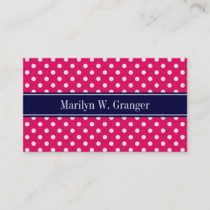 Raspberry White Polka dots Navy Blue Namn Monogram Visitkort