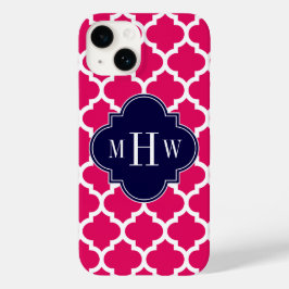 Raspberry Wht Moroccan #5 Navy 3 Initial Monogram