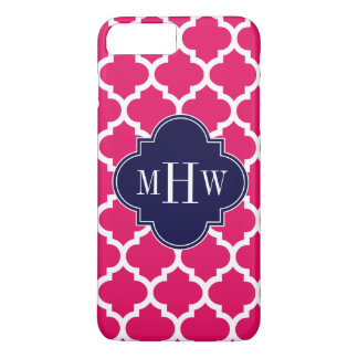 Raspberry Wht Moroccan #5 Navy 3 Initial Monogram