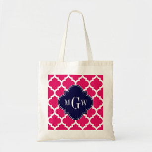 Raspberry Wht Moroccan #5 Navy 3 Initial Monogram Tygkasse