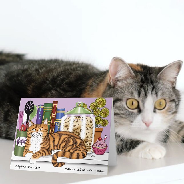 Rassig orange tabby köksdisk katt Rolig Kort (Skapare uppladdad)