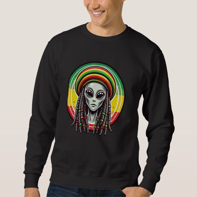 Rasta Alien Dreadlocks Reggae Jamaicansk UFO Rasta Lång Ärmad Tröja (Framsida)