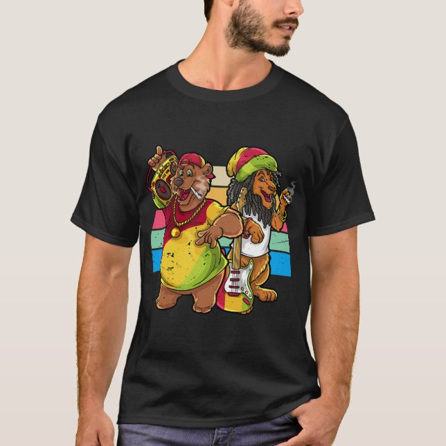 Rasta Bear och Lejon  T Shirt (Framsida)