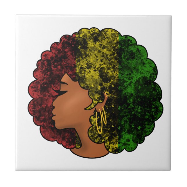 Rasta Black Girl grönt afro red gult Kakelplatta (Framsidan)