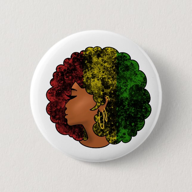 Rasta Black Girl grönt afro red gult Knapp (Framsida)