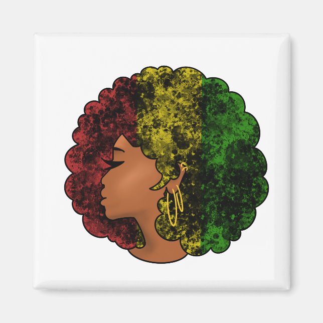 Rasta Black Girl grönt afro red gult Magnet (Framsidan)