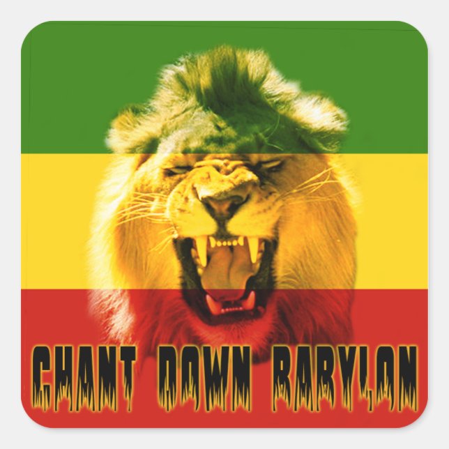 Rasta Chant Down Babylon Lejon Sticker Fyrkantigt Klistermärke (Framsida)