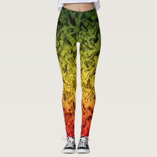 Rasta Eld Abstrakt Rök Cool Grön Gul Röd Leggings