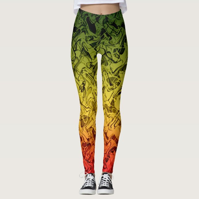 Rasta Eld Abstrakt Rök Cool Grön Gul Röd Leggings (Framsida)