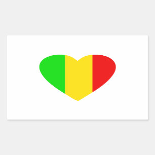 Rasta färgade hjärta rektangulärt klistermärke