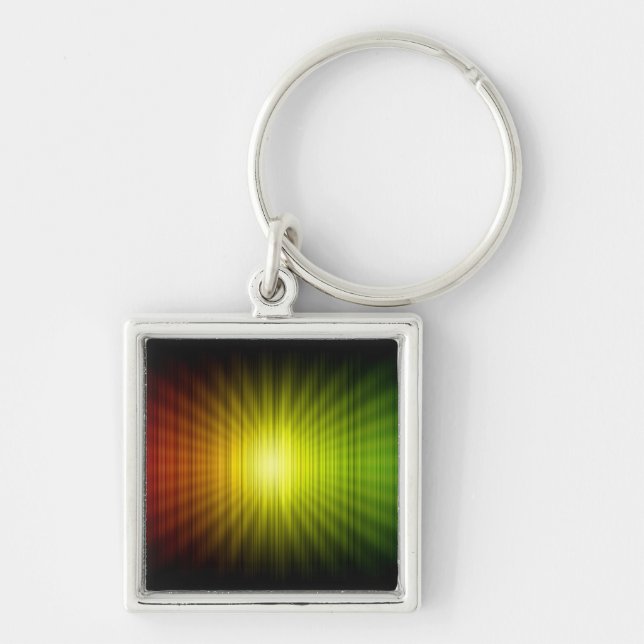Rasta färgar rött guld och grönt fyrkantig silverfärgad nyckelring (Framsidan)