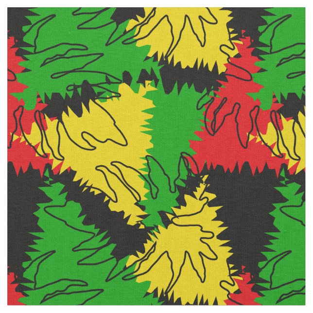 Rasta Flagga Färg Handflatan Lövs Jamaican Pattern Tyg (Närbild)