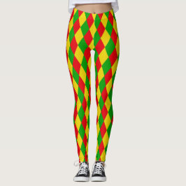 Rasta Flagga Färgad Harlequin Diamonds Mönster Leggings