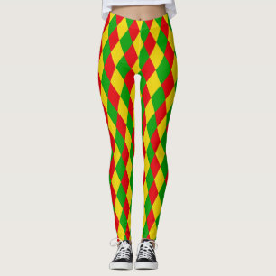 Rasta Flagga Färgad Harlequin Diamonds Mönster Leggings