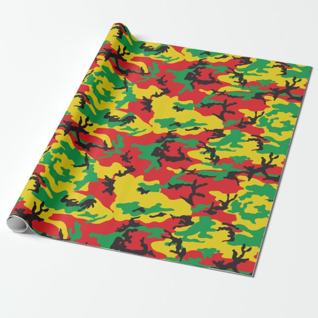 Rasta Flaggfärger Kamouflageprint Presentpapper (Utrullad)