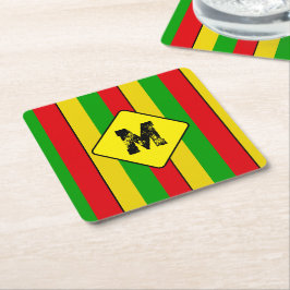 Rasta flaggfärger randig monogram öl underlägg papper kvadrat