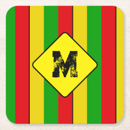 Rasta flaggfärger randig monogram öl underlägg papper kvadrat
