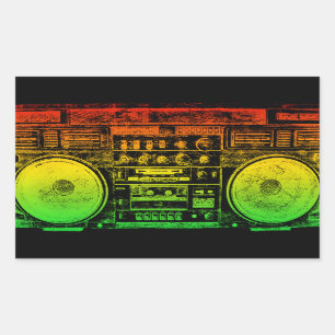 Rasta ghetto blaster rektangulärt klistermärke