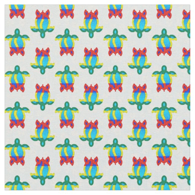 Rasta Island Colors Tribal Turtle Floral Tyg (Närbild)